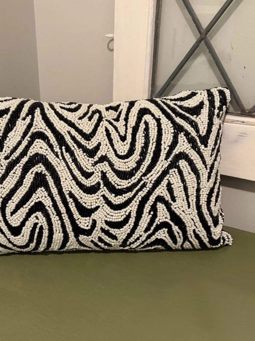 Beaded Zebra Print Lumbar Accent Pillow Global Home Made in India 9x15 NWT luxe